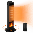 Airdown Space Heater, 24" Electric Heaters for Indoor Use with Thermostat and Remote, 70°Oscillation, 12H Timer, 1500W Fast Safety Heat and Flame Display for Office Bedroom Home