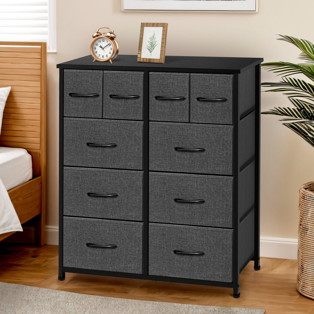 ACCVER Dresser for Bedroom 10 Storage drawer, Fabric Closet Chests Organizer Tower with Wooden Top Metal Frame for Living Room Hallway Entryway