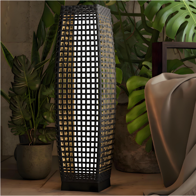 LIFERECORD Solar Powered Outdoor Floor Lamp - Waterproof Wicker Deck Lighting for Patio Garden Porch, Automatic Weather Resistant Solar Lantern, Easy Use No Wiring Needed