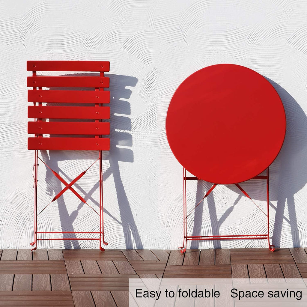 3-Piece Folding Bistro Set, 2 Chairs and 1 Table, Weather-Resistant Outdoor Indoor Conversation Set for Patio, Yard, Red