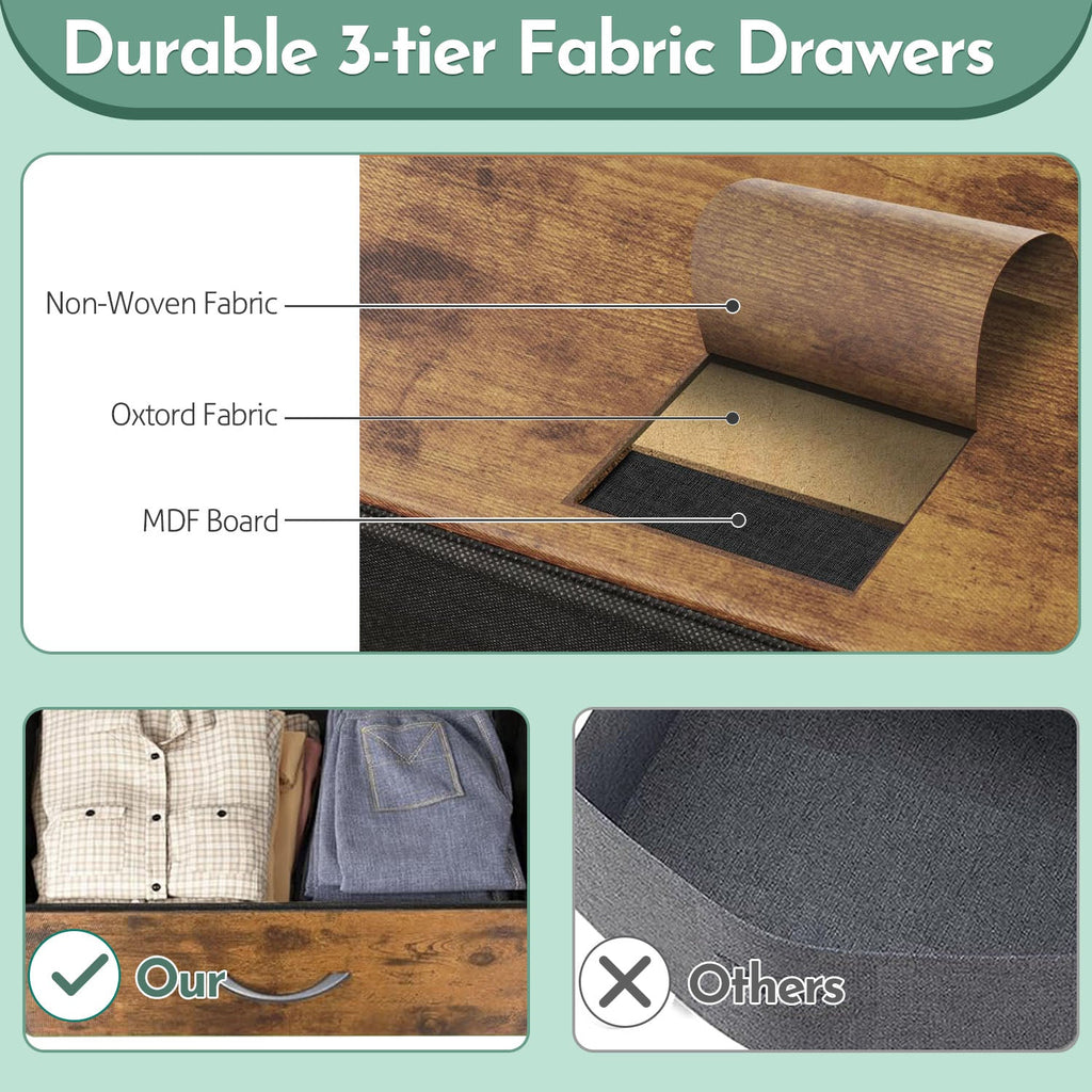 ACCVER 10-Drawer Fabric Dresser with Wood Top & Metal Frame, Closet and Chest for Bedroom, Clothes Storage Organizer, for Living Room, Apartment,Brown