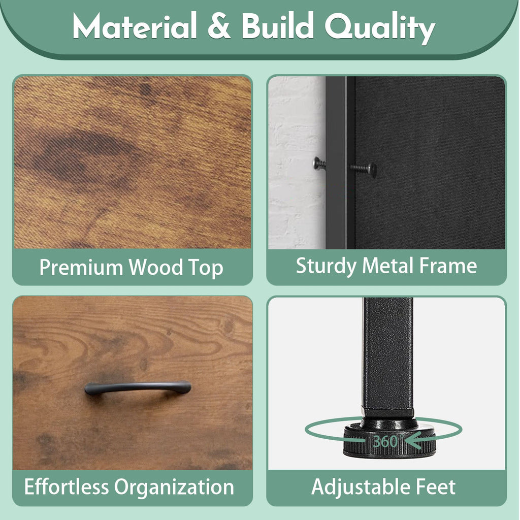 ACCVER 10-Drawer Fabric Dresser with Wood Top & Metal Frame, Closet and Chest for Bedroom, Clothes Storage Organizer, for Living Room, Apartment,Brown