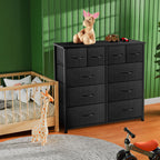 LIFERECORD 10 Drawers Dresser, Fabric Closet Chests Storage Organizer Tower with Wooden Top Metal Frame for Bedroom Living Room Hallway Entryway, Black