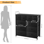 LIFERECORD 10 Drawers Dresser, Fabric Closet Chests Storage Organizer Tower with Wooden Top Metal Frame for Bedroom Living Room Hallway Entryway, Black
