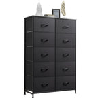 ACCVER 10-Drawer Fabric Dresser with Wood Top & Metal Frame, Closet and Chest for Bedroom, Clothes Storage Organizer, for Living Room, Apartment,Black