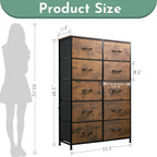 ACCVER 10-Drawer Fabric Dresser with Wood Top & Metal Frame, Closet and Chest for Bedroom, Clothes Storage Organizer, for Living Room, Apartment,Brown