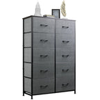 ACCVER 10-Drawer Fabric Dresser with Wood Top & Metal Frame, Closet and Chest for Bedroom, Clothes Storage Organizer, for Living Room, Apartment,Grey