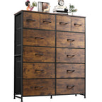 LIFERECORD 12 Drawers Dresser, Fabric Closet Chests Storage Organizer Tower with Wooden Top Metal Frame for Bedroom Living Room Hallway Entryway, Brown