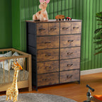 LIFERECORD 12 Drawers Dresser, Fabric Closet Chests Storage Organizer Tower with Wooden Top Metal Frame for Bedroom Living Room Hallway Entryway, Brown