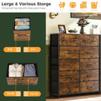 LIFERECORD 12 Drawers Dresser, Fabric Closet Chests Storage Organizer Tower with Wooden Top Metal Frame for Bedroom Living Room Hallway Entryway, Brown