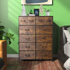 LIFERECORD 12 Drawers Dresser, Fabric Closet Chests Storage Organizer Tower with Wooden Top Metal Frame for Bedroom Living Room Hallway Entryway, Brown