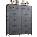 LIFERECORD 12 Drawers Dresser, Fabric Closet Chests Storage Organizer Tower with Wooden Top Metal Frame for Bedroom Living Room Hallway Entryway, Grey