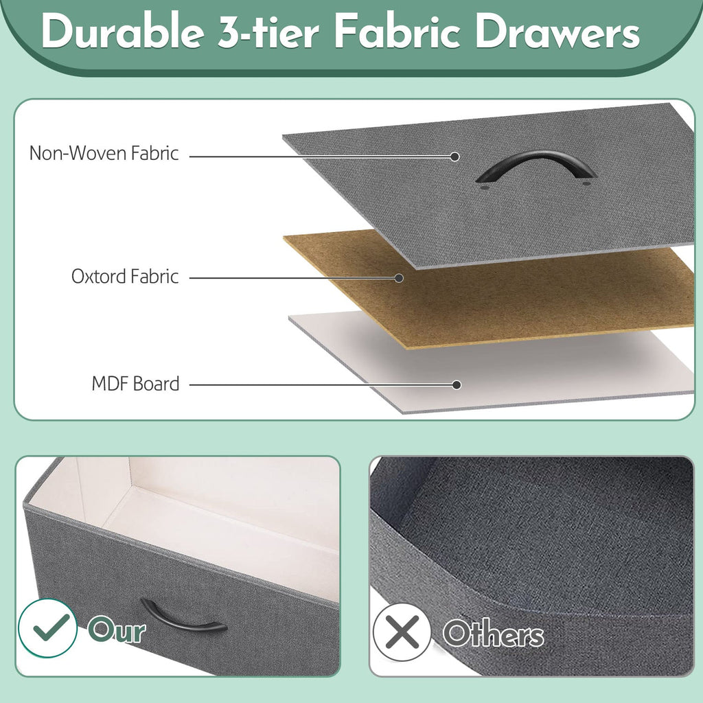 ACCVER 13-Drawer Fabric Dresser with Wood Top & Metal Frame, Closet and Chest for Bedroom, Clothes Storage Organizer, for Living Room, Apartment,Grey