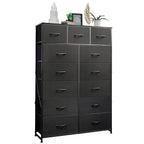 ACCVER 13-Drawer Fabric Dresser with Wood Top & Metal Frame, Closet and Chest for Bedroom, Clothes Storage Organizer, for Living Room, Apartment,Black