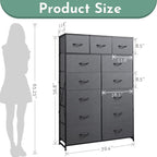 ACCVER 13-Drawer Fabric Dresser with Wood Top & Metal Frame, Closet and Chest for Bedroom, Clothes Storage Organizer, for Living Room, Apartment,Grey