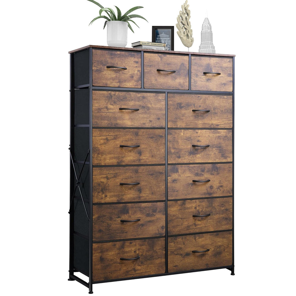 ACCVER 13-Drawer Fabric Dresser with Wood Top & Metal Frame, Closet and Chest for Bedroom, Clothes Storage Organizer, for Living Room, Apartment,Brown