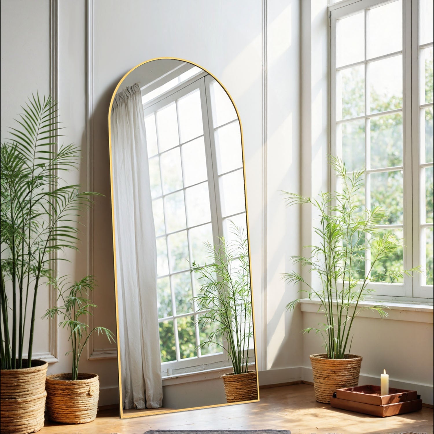 ACCVER 16"x60" Full Length Mirror - Classic Standing Mirror, Durable Aluminum Frame & Tempered Glass, Lean-to or Wall Mount for Bedroom/Dressing Room/Living Room, Arhced, Gold