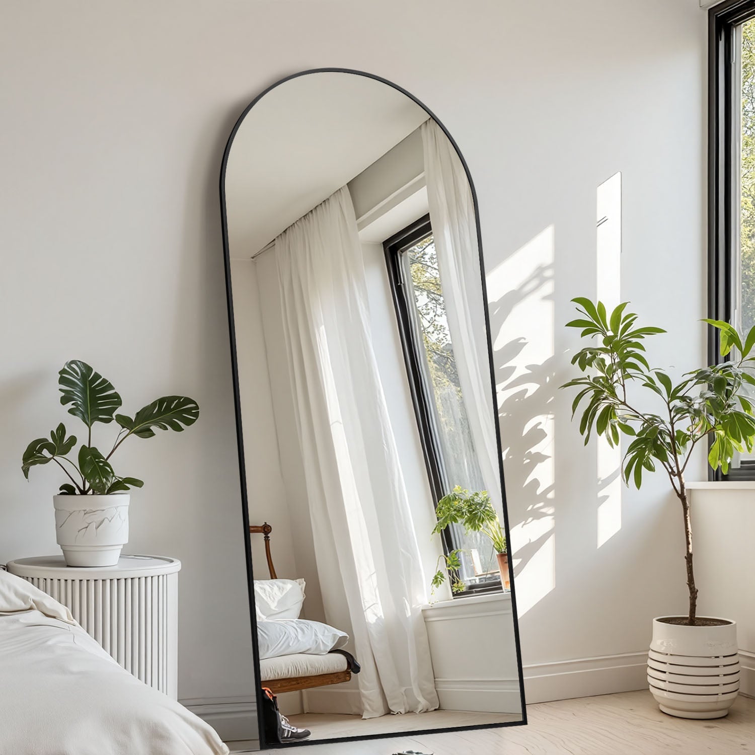 ACCVER 16"x60" Full Length Mirror - Classic Standing Mirror, Durable Aluminum Frame & Tempered Glass, Lean-to or Wall Mount for Bedroom/Dressing Room/Living Room, Arhced, Black