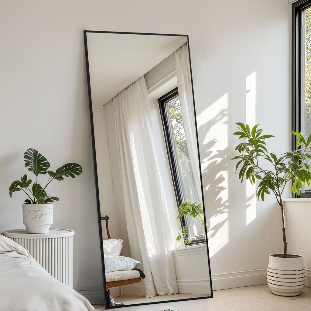 ACCVER 16"x60" Full Length Mirror - Classic Standing Mirror, Durable Aluminum Frame & Tempered Glass, Lean-to or Wall Mount for Bedroom/Dressing Room/Living Room, Rectangle, Black