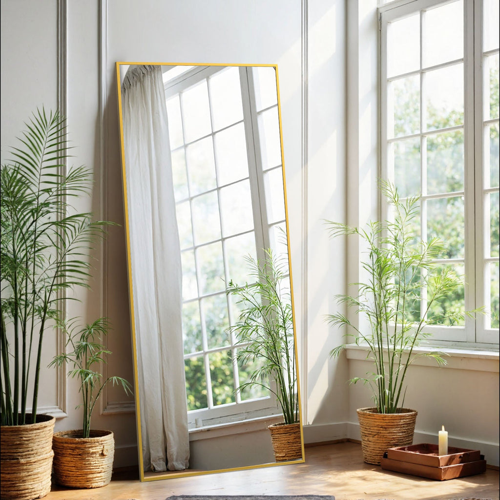 ACCVER 16"x60" Full Length Mirror - Classic Standing Mirror, Durable Aluminum Frame & Tempered Glass, Lean-to or Wall Mount for Bedroom/Dressing Room/Living Room, Rectangle, Gold