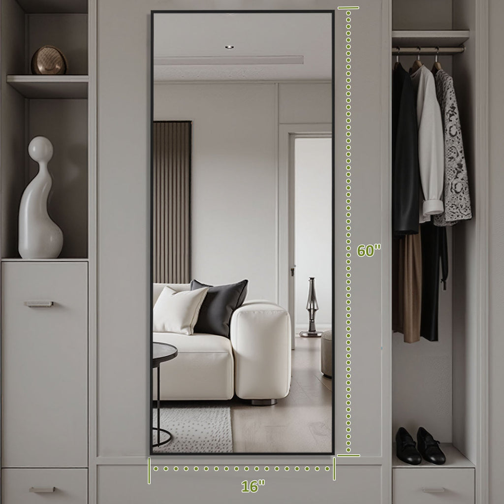 ACCVER 16"x60" Full Length Mirror - Classic Standing Mirror, Durable Aluminum Frame & Tempered Glass, Lean-to or Wall Mount for Bedroom/Dressing Room/Living Room, Rectangle, Black