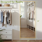 ACCVER 16"x60" Full Length Mirror - Classic Standing Mirror, Durable Aluminum Frame & Tempered Glass, Lean-to or Wall Mount for Bedroom/Dressing Room/Living Room, Rectangle, Gold