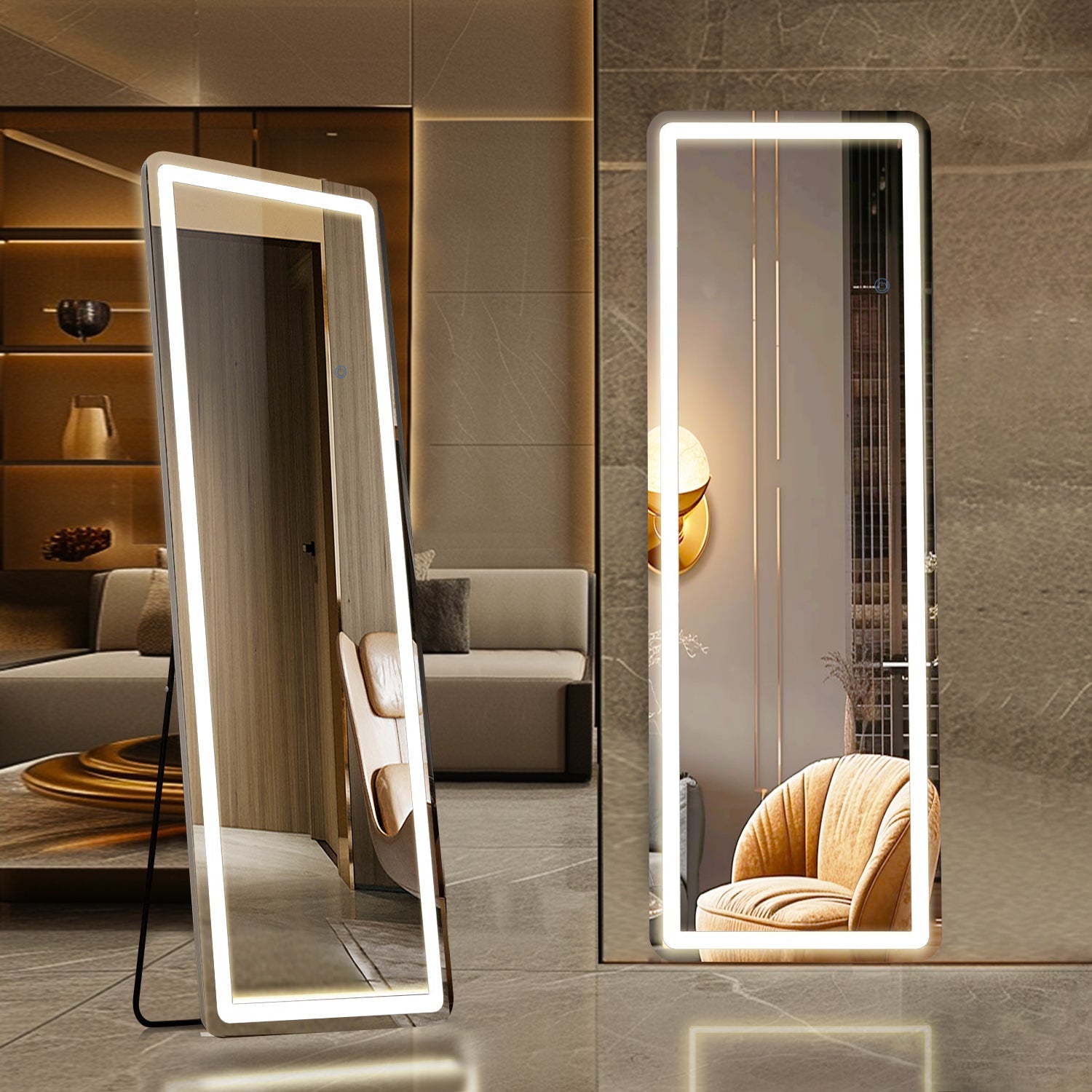 ACCVER 21"x64" Full Length Standing Mirror w/LED Lights - 3 Color Modes, Durable Aluminum Frame & Tempered Glass, Lean-to or Wall Mount for Bedroom/Dressing Room/Living Room, Rectangle