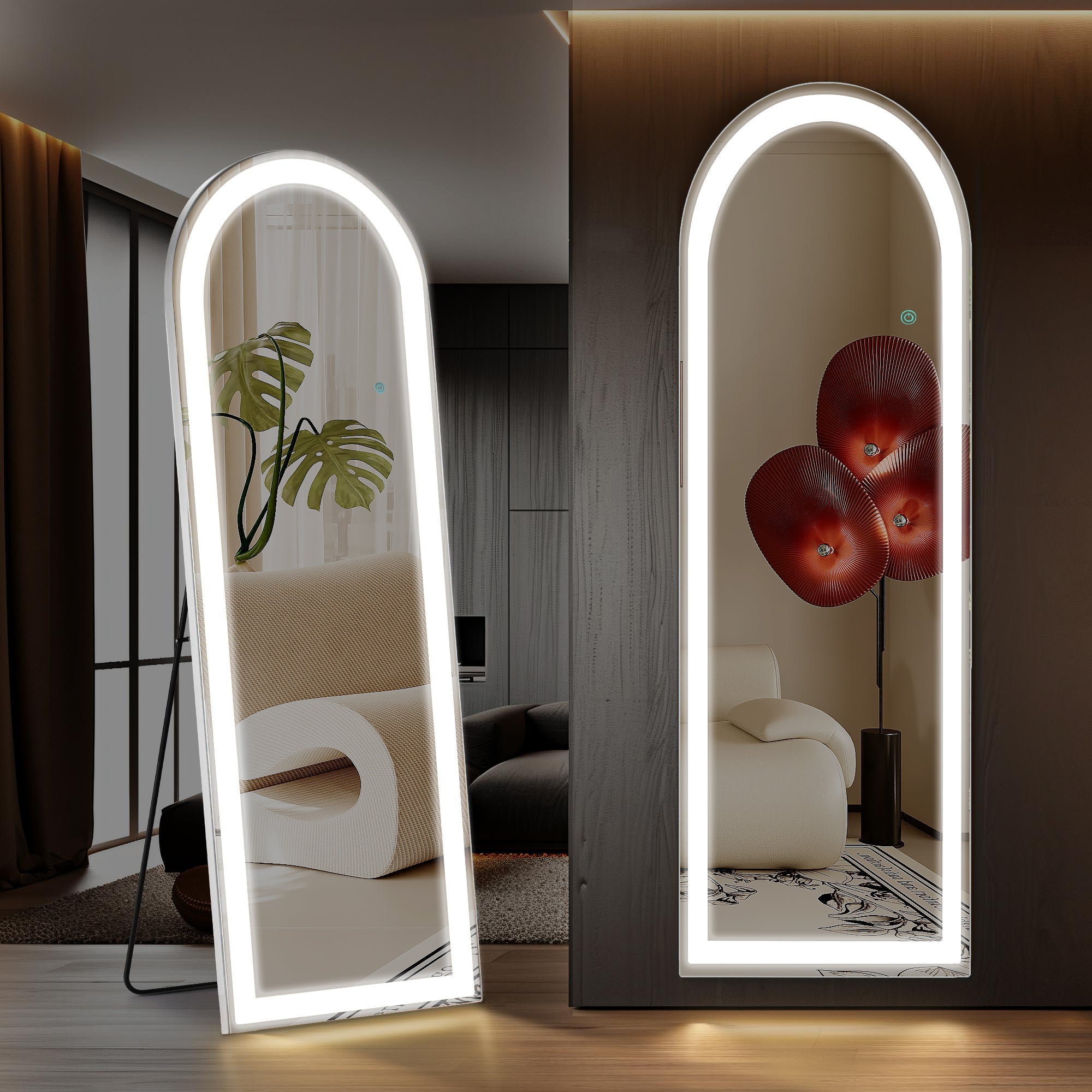 ACCVER 16"x60" Full Length Standing Mirror w/LED Lights - 3 Color Modes, Durable Aluminum Frame & Tempered Glass, Lean-to or Wall Mount for Bedroom/Dressing Room/Living Room, Arched