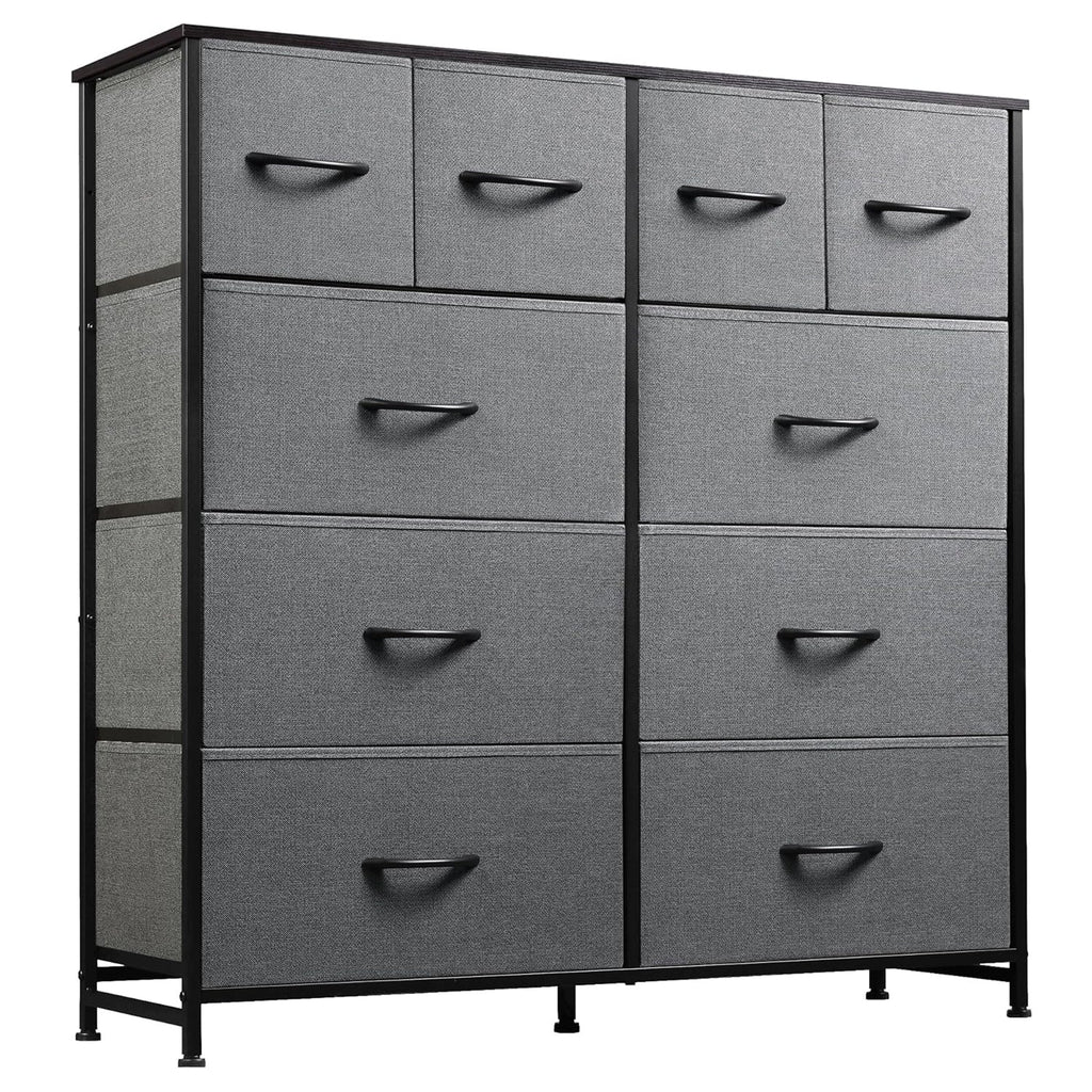 ACCVER Dresser for Bedroom 10 Storage drawer, Fabric Closet Chests Organizer Tower with Wooden Top Metal Frame for Living Room Hallway Entryway