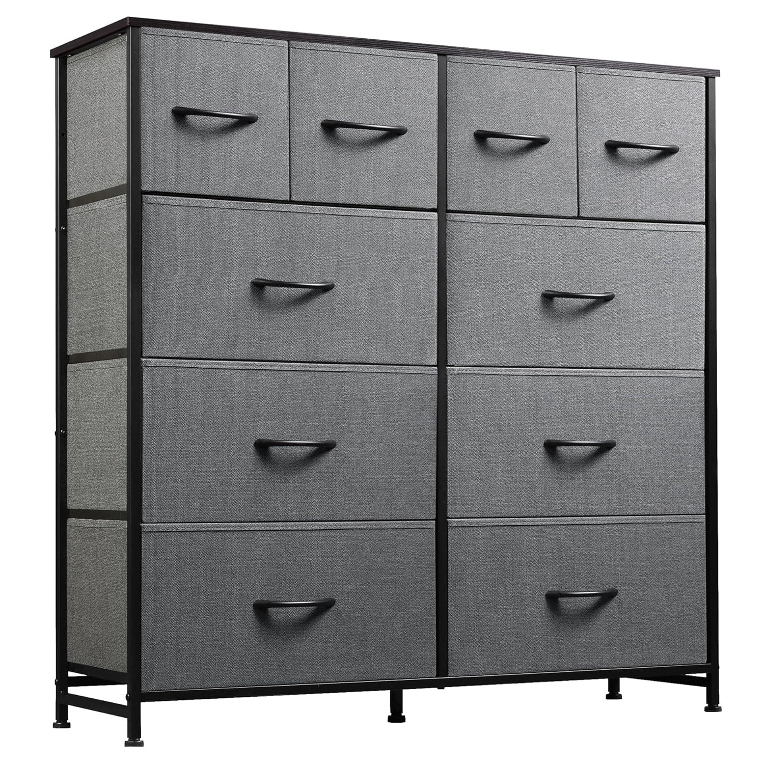 ACCVER Dresser for Bedroom 10 Storage drawer, Fabric Closet Chests Organizer Tower with Wooden Top Metal Frame for Living Room Hallway Entryway