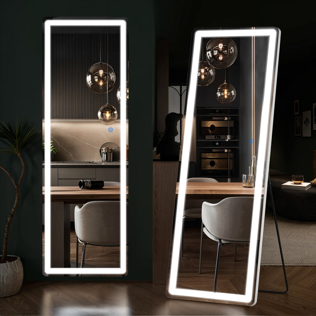 ACCVER 21"x64" Full Length Standing Mirror w/LED Lights - 3 Color Modes, Durable Aluminum Frame & Tempered Glass, Lean-to or Wall Mount for Bedroom/Dressing Room/Living Room, Rectangle