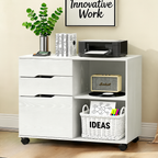 LIFERECORD 3-Drawer Lateral File Cabinet with Wheels, Mobile Rolling File Cabinet with Adjustable Shelf, Printer Stand for Home Office, Under Desk Storage Organizer, Wood Filing Cabinet White