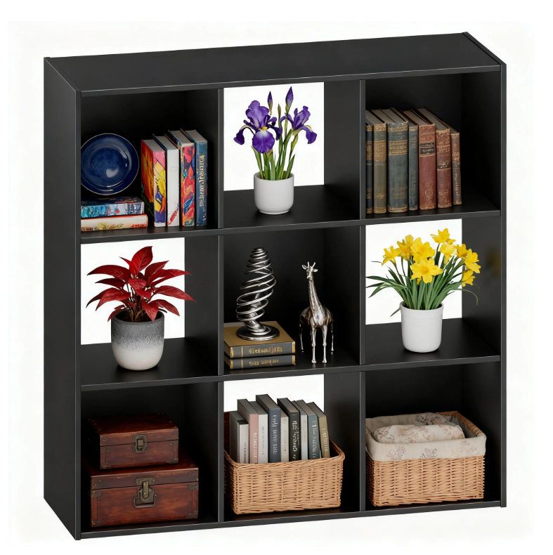 LIFERECORD 9 Cube Storage Organizer, 11x11 Cube Bookshelf with 5 Removable Back Panels, Open Cube Shelf for Living Room, Bedroom, Home Office, Kids Room, 35.9" L x 11.6" W x 35.2" H Black