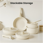 LIFERECORD 12-Piece Nonstick Pots and Pans Set, Granite Coating Cookware Set with Detachable Handle, Induction Compatible, Oven & Dishwasher Safe, Includes Frying Pans, Saucepan & Utensils Beige