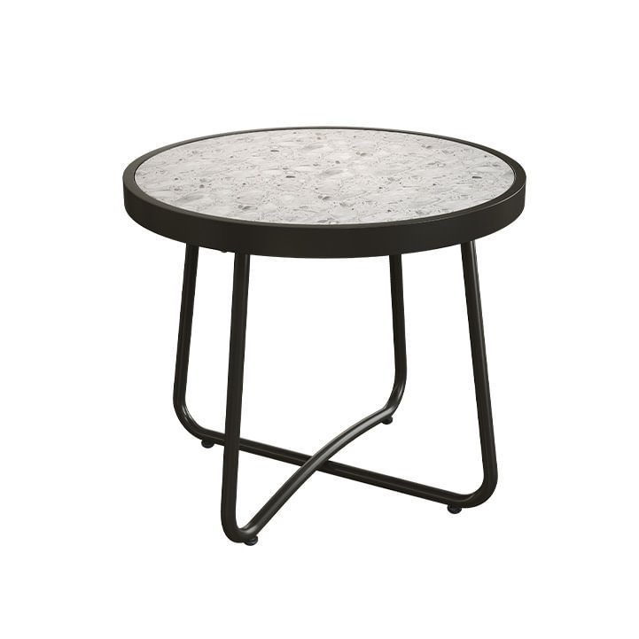 LIFERECORD Outdoor Patio 20-inch Round Outdoor Side Table with Ceramic Tile Top, Weather Resistant Steel Patio End Table for Porch, Garden, Balcony, Creamy White