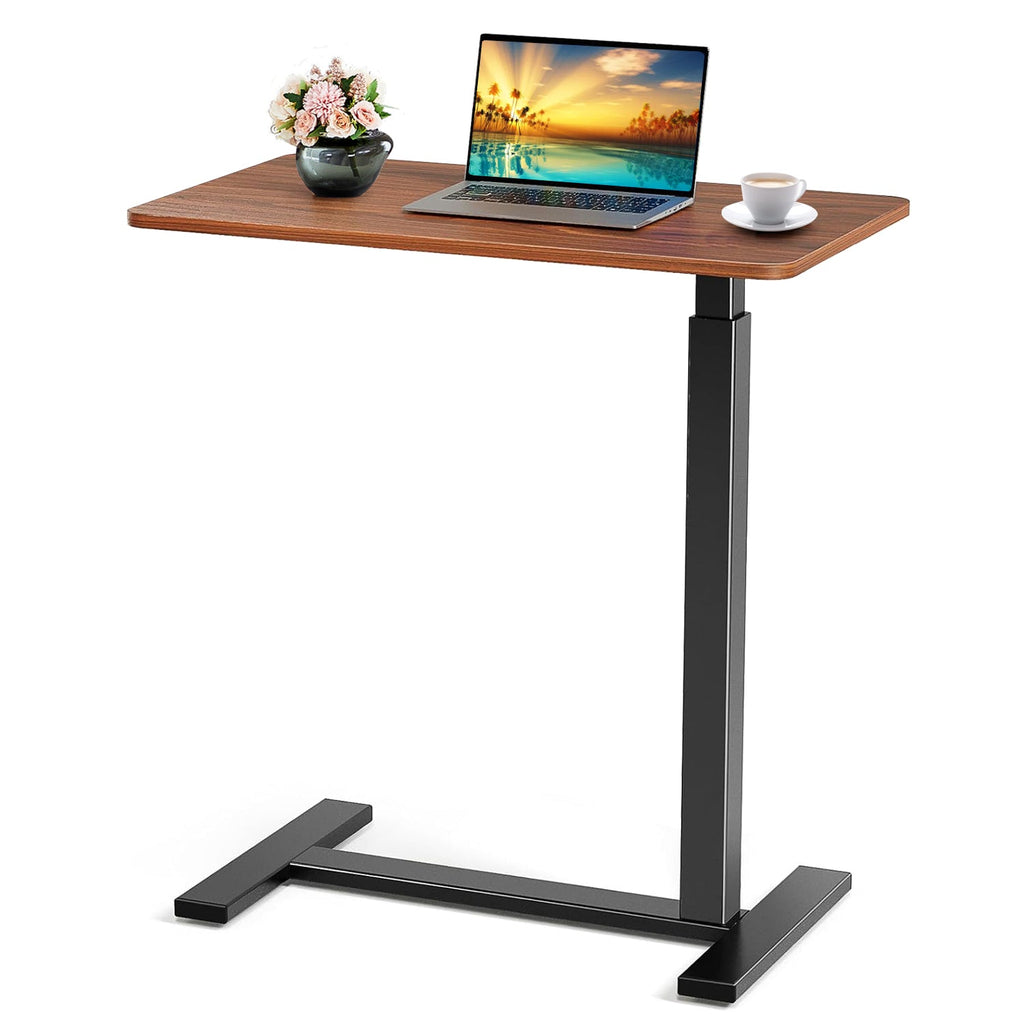 ACCVER Adjustable Overbed Table with Wheels for Hospital and Home Use, Rolling Laptop Desk and Mobile Standing Desk Portable Convenient Height, Brown
