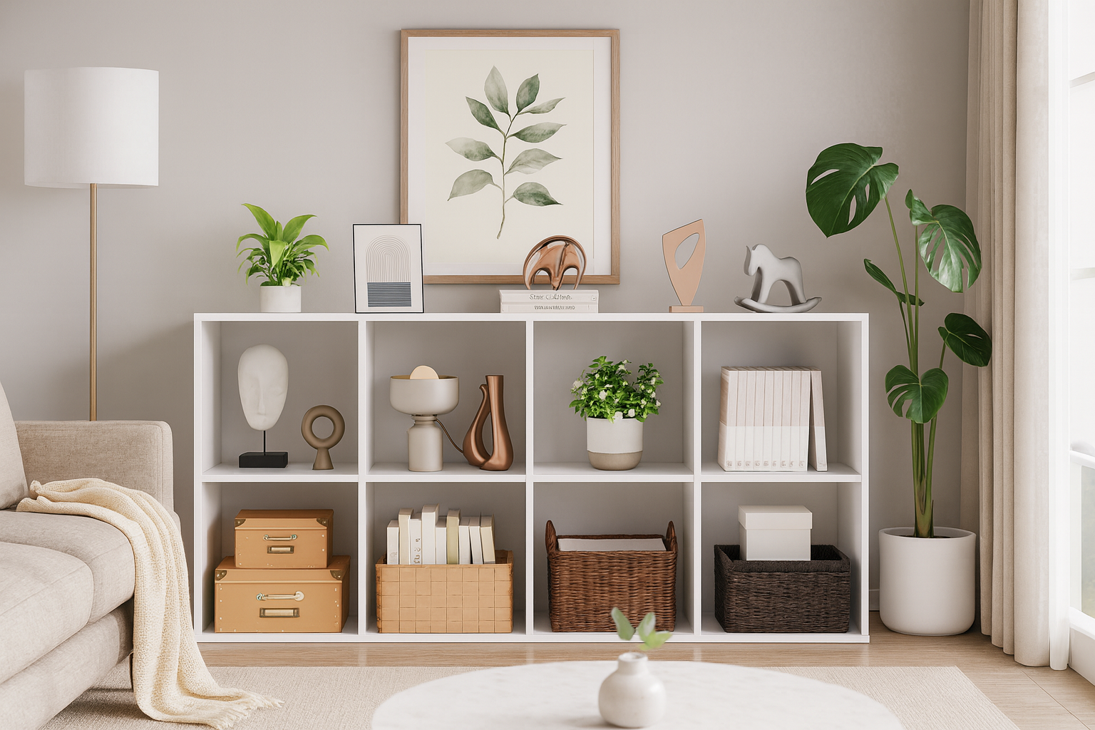 LIFERECORD 8 Cube Storage Organizer Bookshelf with 4 Removable Back Panels, Open Cube Bookcase for Living Room, Bedroom, Home Office, 47.7" L x 11.6" W x 23.2" H, White Bookcase