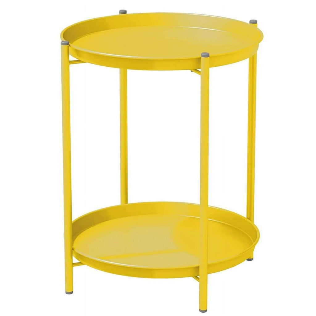LIFERECORD 2-Tier Round Metal End Table with Removable Tray – Small Space-Saving Side Table for Living Room, Bedroom, Balcony, Patio, Yellow