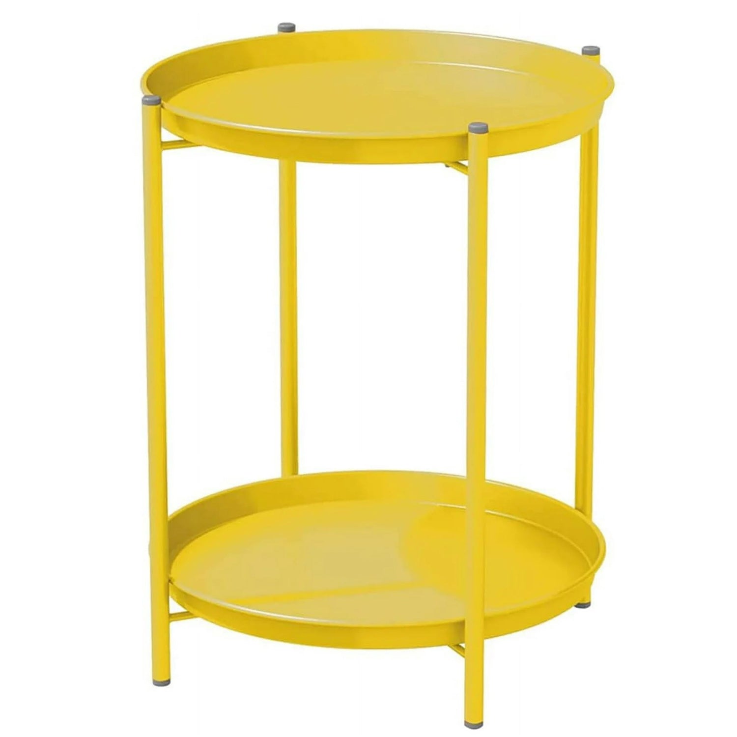 LIFERECORD 2-Tier Round Metal End Table with Removable Tray – Small Space-Saving Side Table for Living Room, Bedroom, Balcony, Patio, Yellow