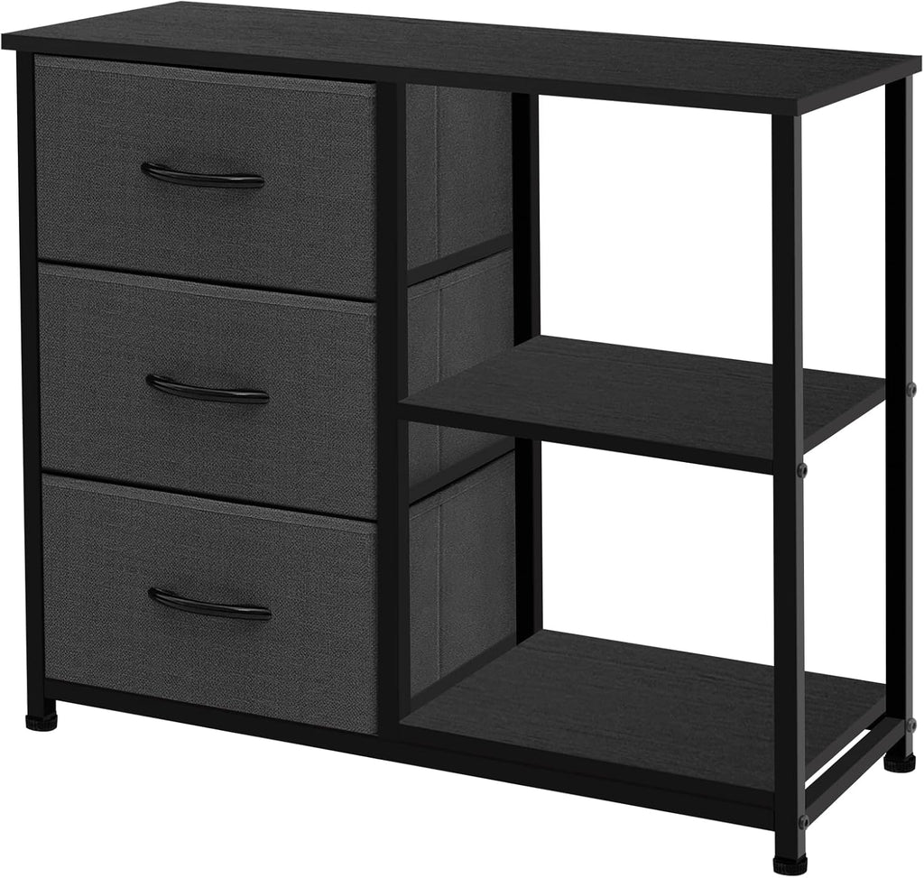 ACCVER 3-Drawer Fabric Dresser with Shelves, Closet and Chest for Bedroom, Clothes Storage Organizer, for Living Room, Apartment, Dark Grey