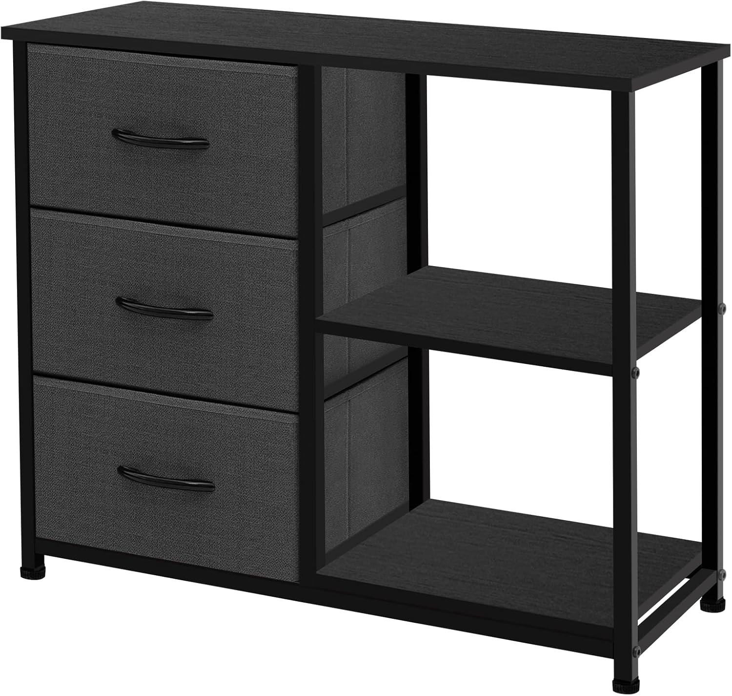 ACCVER 3-Drawer Fabric Dresser with Shelves, Closet and Chest for Bedroom, Clothes Storage Organizer, for Living Room, Apartment, Dark Grey