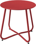 ACCVER Outdoor Side Table, 18-inch Small Round Side Snack Table with Adjustable Feet, Anti-Rust Metal End Accent Table for Patio Porch Balcony, Red