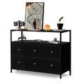 ACCVER 6-Drawer Dresser with Shelves, TV Stand with Fabric Drawers for Living Room, Closet and Chest for Bedroom & Apartment, Clothes Storage Organizer, Black