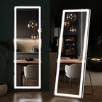 ACCVER 16"x60" Full Length Standing Mirror w/LED Lights - 3 Color Modes, Durable Aluminum Frame & Tempered Glass, Lean-to or Wall Mount for Bedroom/Dressing Room/Living Room, Rectangle