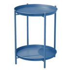 LIFERECORD 2-Tier Round Metal End Table with Removable Tray – Small Space-Saving Side Table for Living Room, Bedroom, Balcony, Patio, Blue
