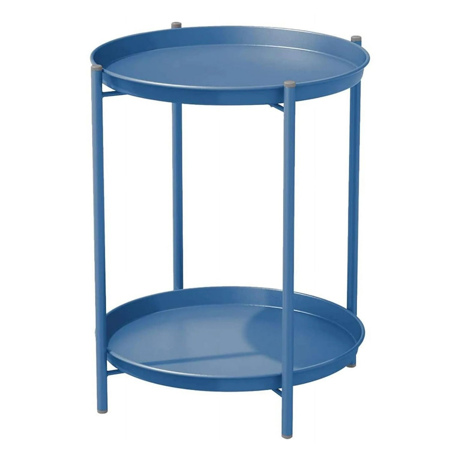 LIFERECORD 2-Tier Round Metal End Table with Removable Tray – Small Space-Saving Side Table for Living Room, Bedroom, Balcony, Patio, Blue