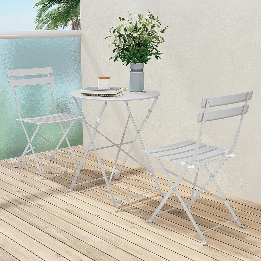 3-Piece Folding Bistro Set, 2 Chairs and 1 Table, Weather-Resistant Outdoor Indoor Conversation Set for Patio, Yard, White