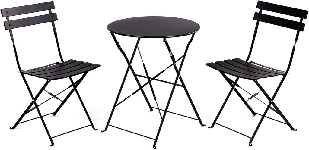 3-Piece Folding Bistro Set, 2 Chairs and 1 Table, Weather-Resistant Outdoor Indoor Conversation Set for Patio, Yard, Black