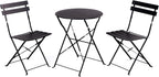 3-Piece Folding Bistro Set, 2 Chairs and 1 Table, Weather-Resistant Outdoor Indoor Conversation Set for Patio, Yard, Black