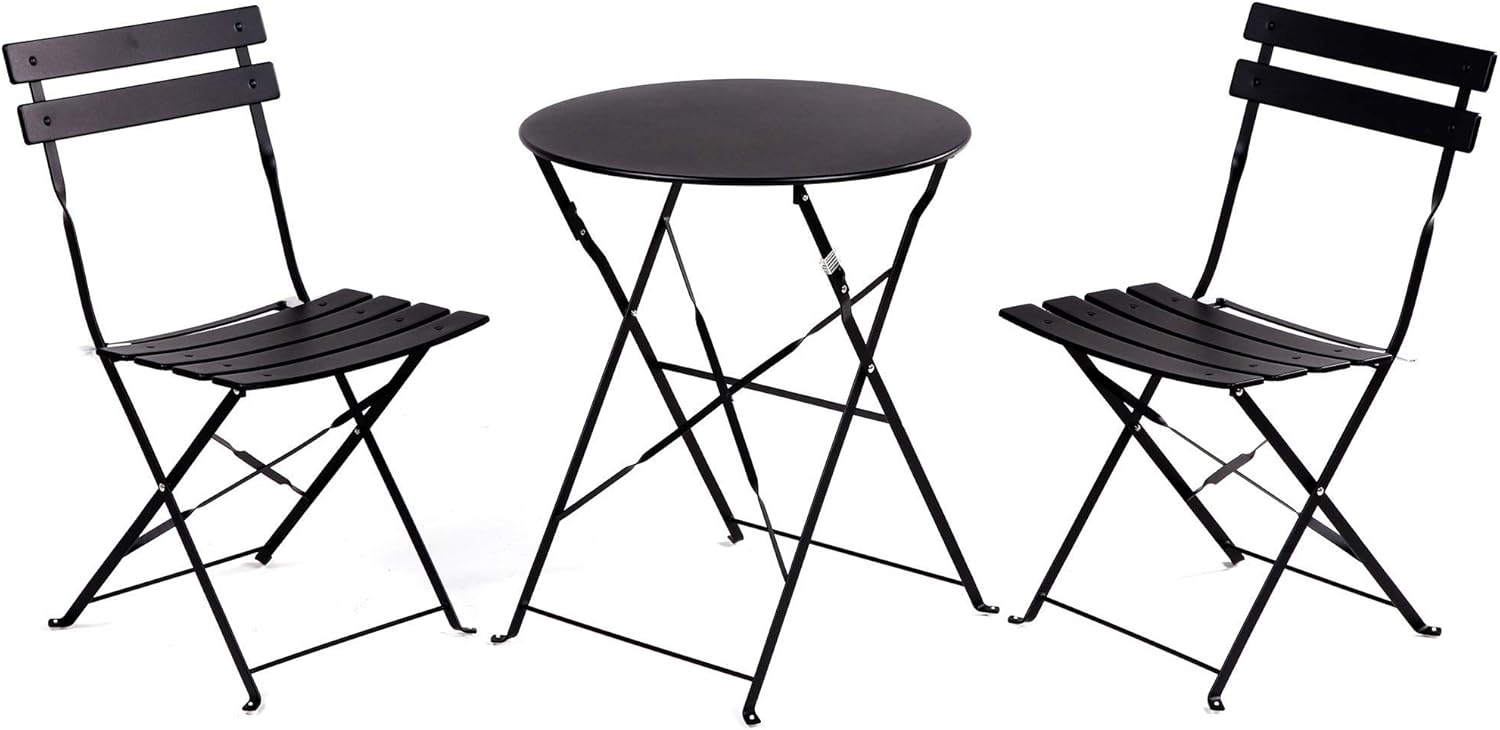 3-Piece Folding Bistro Set, 2 Chairs and 1 Table, Weather-Resistant Outdoor Indoor Conversation Set for Patio, Yard, Black